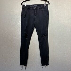 En Jean Black Distressed Raw Hem High Waisted Skinny Jeans Size 13